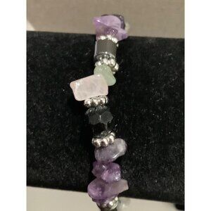 Amethyst Chip & Hematite Stretch Bracelet -- 7.5"